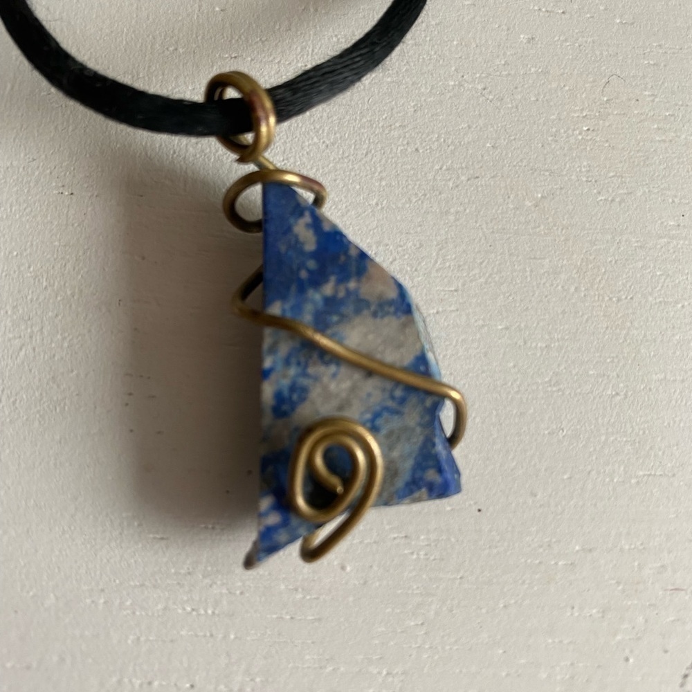 𝅺beautiful Blue & Grey Stone Wrapped Pendant